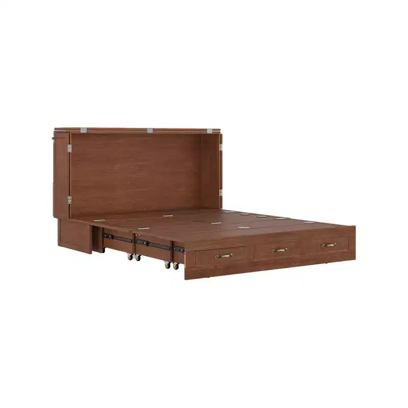 Solid Wood Frame Queen Murphy Bed with 2 Storage Drawers