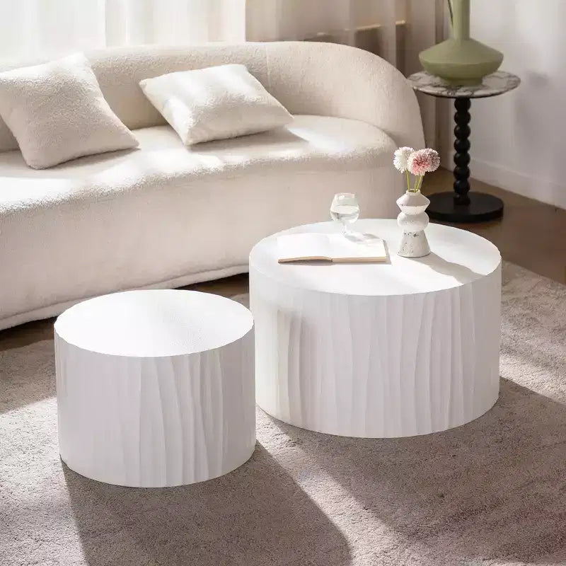 2-Piece Round Wood Coffee Table Set