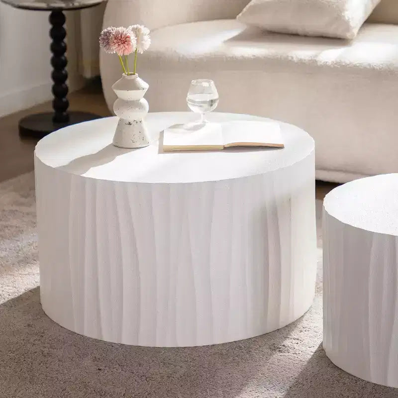 2-Piece Round Wood Coffee Table Set