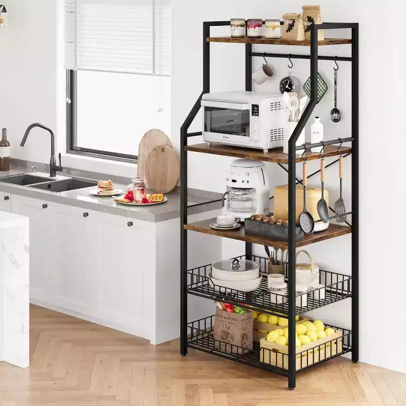5-Tier Kitchen Baker's Rack with Microwave Stand and 2 Wire Baskets