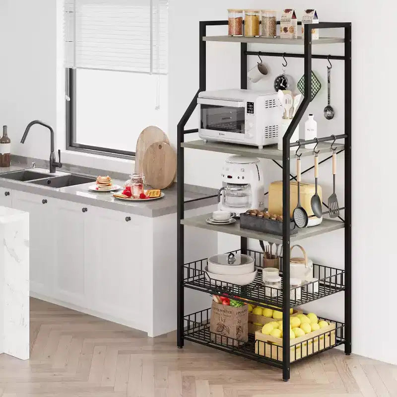 5-Tier Kitchen Baker's Rack with Microwave Stand and 2 Wire Baskets