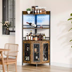 64" 5-Tier Corner Bar Cabinet with LED Strip, Power Outlet and Glass Holder