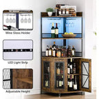 64" 5-Tier Corner Bar Cabinet with LED Strip, Power Outlet and Glass Holder