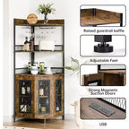 64" 5-Tier Corner Bar Cabinet with LED Strip, Power Outlet and Glass Holder