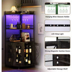 64" 5-Tier Corner Bar Cabinet with LED Strip, Power Outlet and Glass Holder