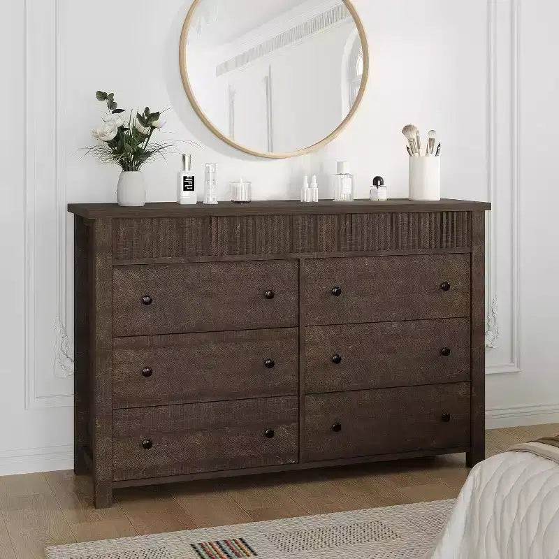 6-Drawer Dresser with Fluted Panel and Oak Finish