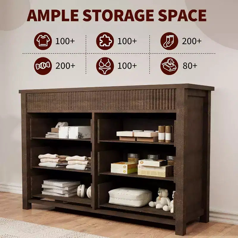6-Drawer Dresser with Fluted Panel and Oak Finish