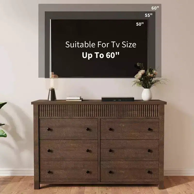 6-Drawer Dresser with Fluted Panel and Oak Finish