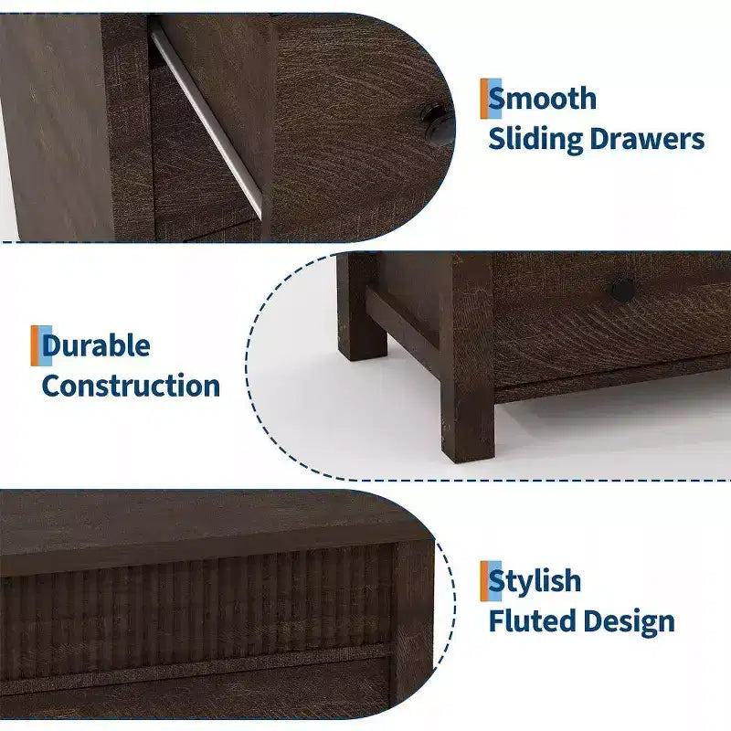 6-Drawer Dresser with Fluted Panel and Oak Finish