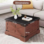 Farmhouse Square Coffee Table with Storage, 31.5" Lift-Top Wood Coffee Table with Dual Flip-Top Lids, Brown