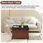 Farmhouse Square Coffee Table with Storage, 31.5" Lift-Top Wood Coffee Table with Dual Flip-Top Lids, Brown