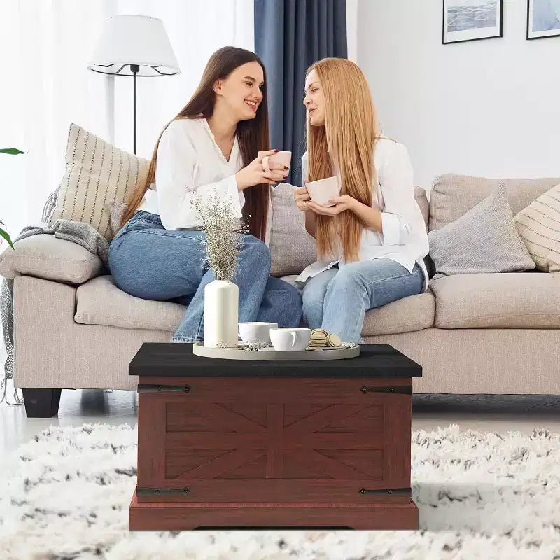 Farmhouse Square Coffee Table with Storage, 31.5" Lift-Top Wood Coffee Table with Dual Flip-Top Lids, Brown