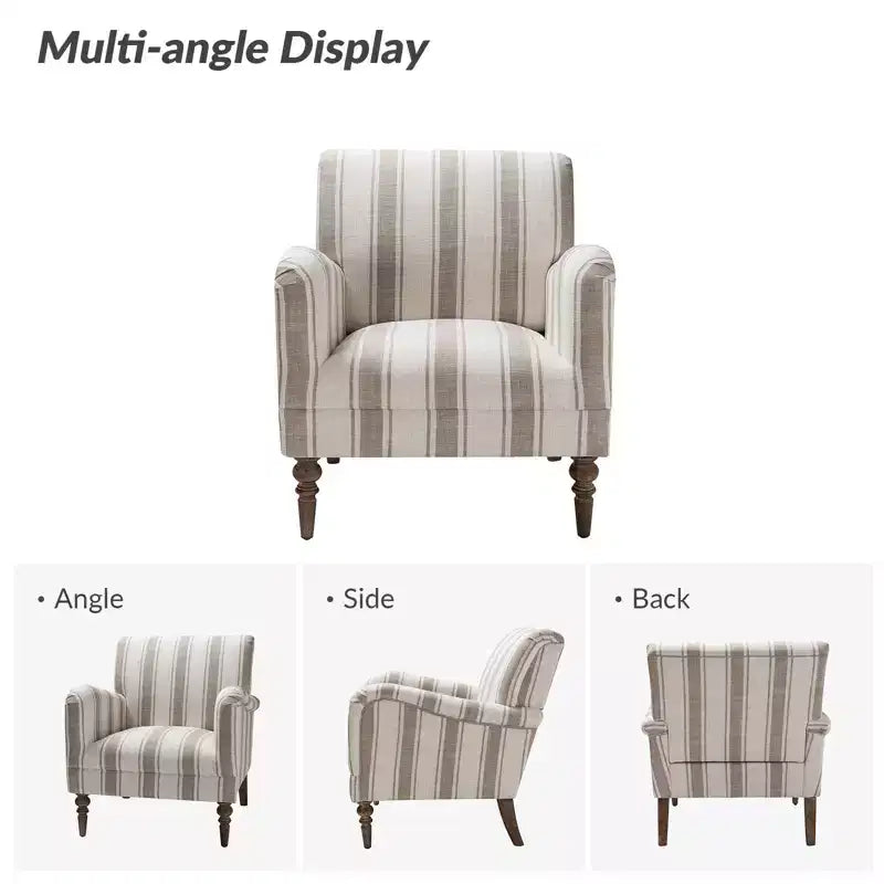 Accent Armchair Set of 2 with Stripe Pattern and Wooden Legs
