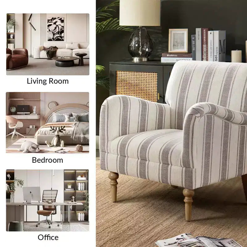 Accent Armchair Set of 2 with Stripe Pattern and Wooden Legs