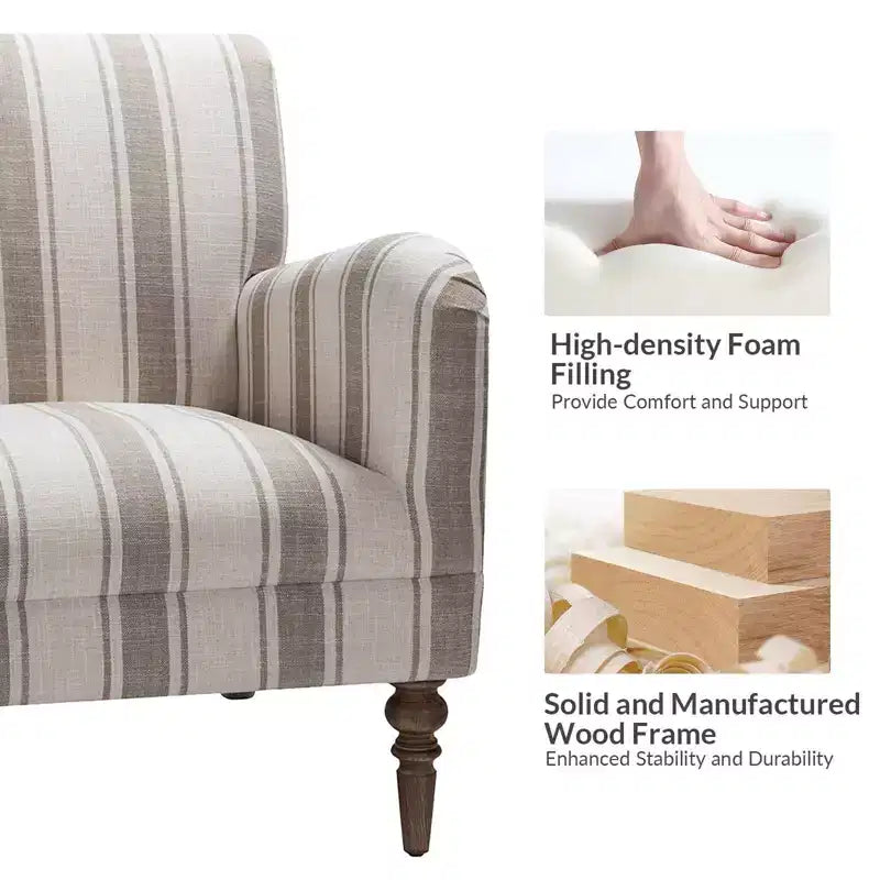 Accent Armchair Set of 2 with Stripe Pattern and Wooden Legs