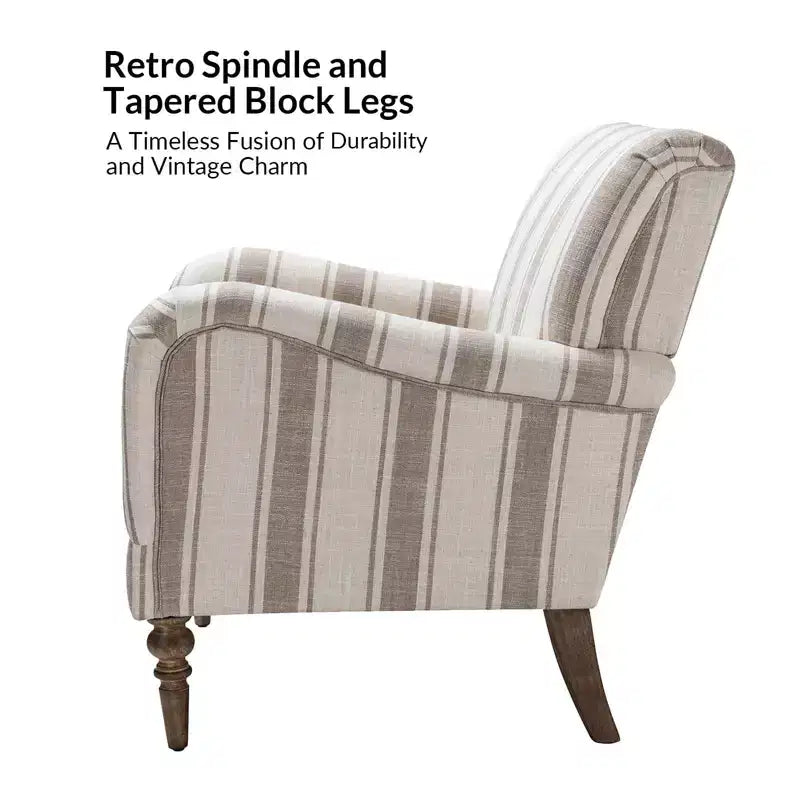Accent Armchair Set of 2 with Stripe Pattern and Wooden Legs