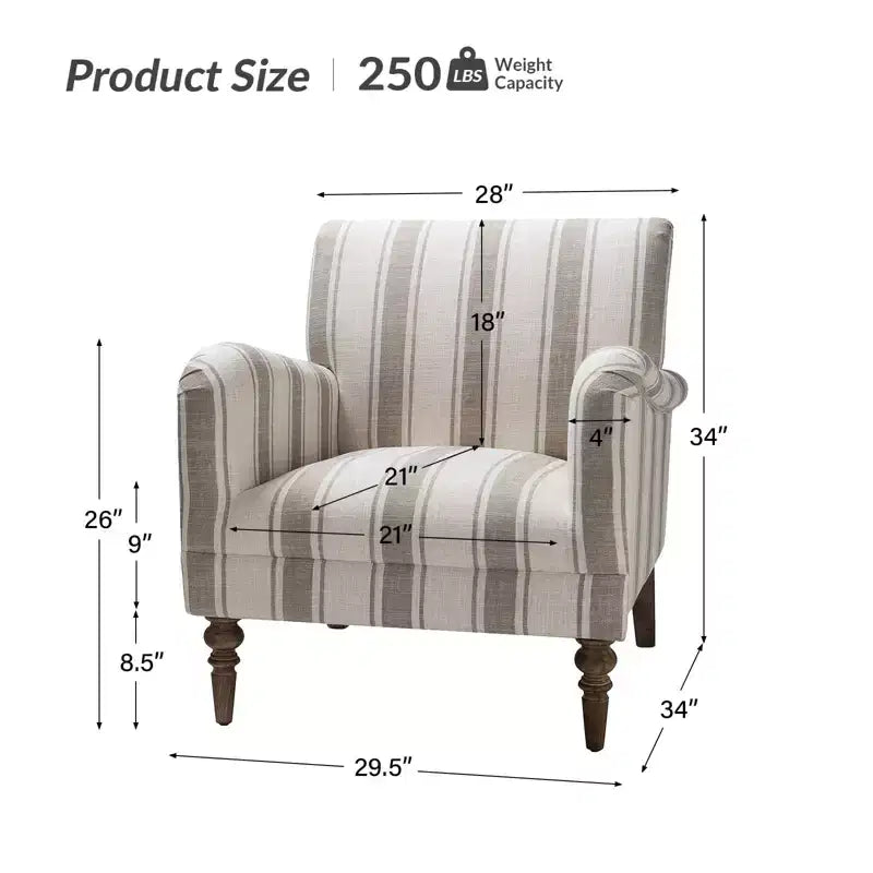 Accent Armchair Set of 2 with Stripe Pattern and Wooden Legs