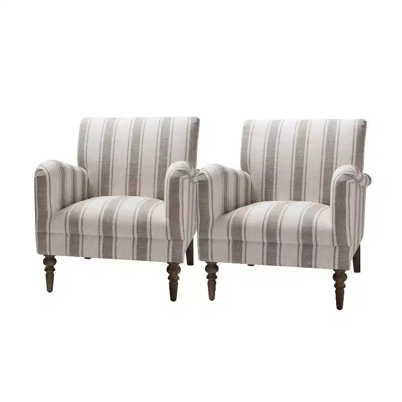 Accent Armchair Set of 2 with Stripe Pattern and Wooden Legs