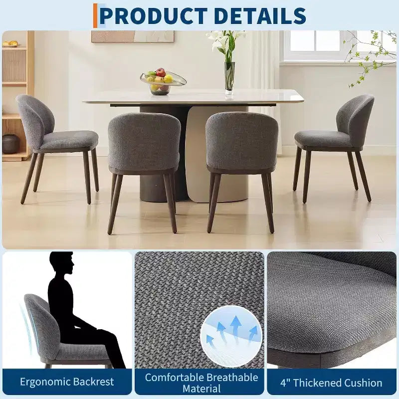 Dining Chair Set of 2 with Upholstered Seat and Wooden Legs