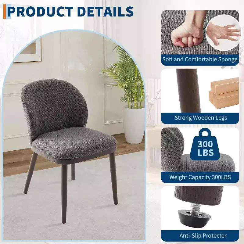 Dining Chair Set of 2 with Upholstered Seat and Wooden Legs
