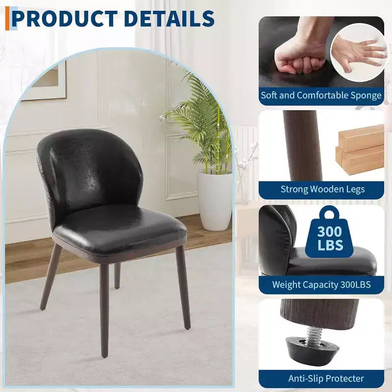 Dining Chair Set of 2 with Upholstered Seat and Wooden Legs
