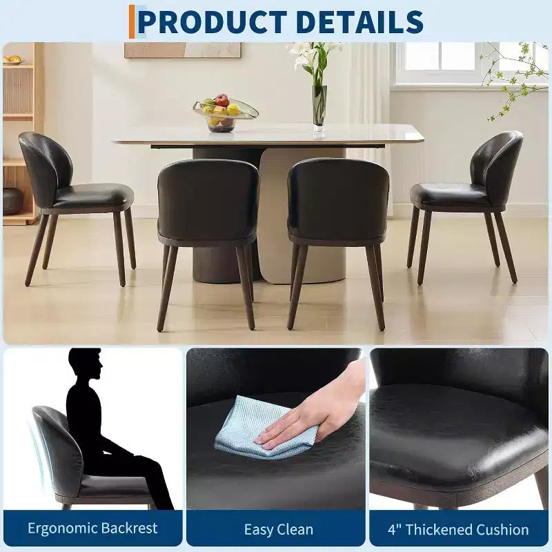 Dining Chair Set of 2 with Upholstered Seat and Wooden Legs