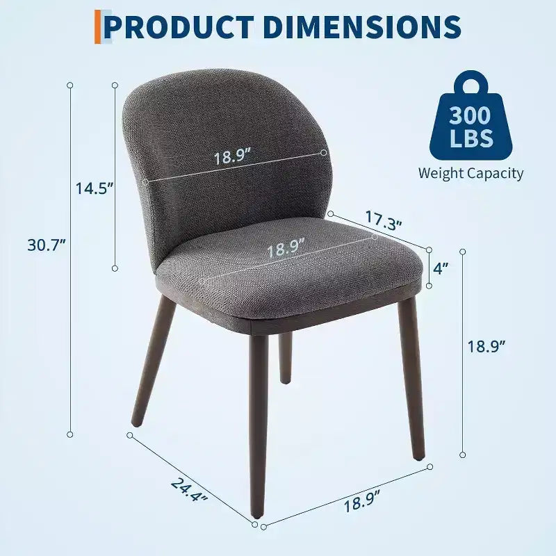 Dining Chair Set of 2 with Upholstered Seat and Wooden Legs