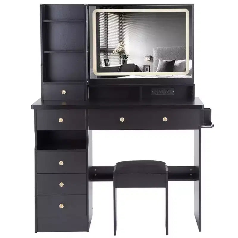 Vanity Table with Lighted Mirror, Stool and Storage Drawers
