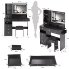 Vanity Table with Lighted Mirror, Stool and Storage Drawers