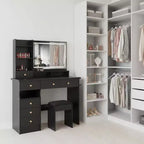 Vanity Table with Lighted Mirror, Stool and Storage Drawers