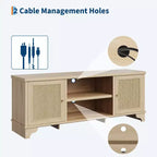 Rattan TV Stand with Cabinets and Open Shelves, Media Console Table for Living Room