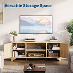 Rattan TV Stand with Cabinets and Open Shelves, Media Console Table for Living Room