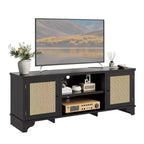 Rattan TV Stand with Cabinets and Open Shelves, Media Console Table for Living Room