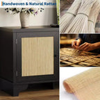 Rattan TV Stand with Cabinets and Open Shelves, Media Console Table for Living Room