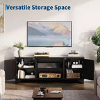 Rattan TV Stand with Cabinets and Open Shelves, Media Console Table for Living Room