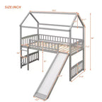 Twin Loft Bed with Slide and Ladder – House-Style Kids Bed, Gray