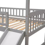 Twin Loft Bed with Slide and Ladder – House-Style Kids Bed, Gray