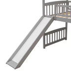 Twin Loft Bed with Slide and Ladder – House-Style Kids Bed, Gray