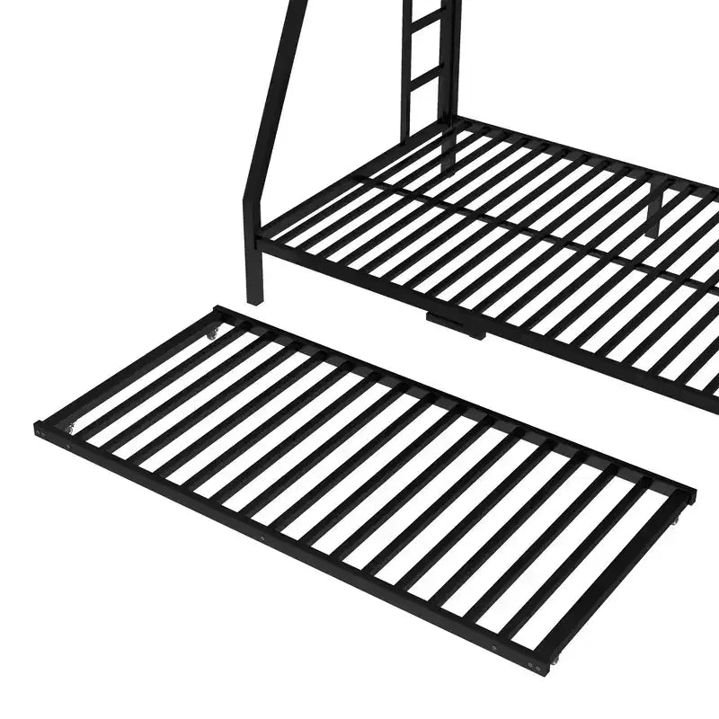 Metal Bunk Bed with Trundle – Twin over Full with Guardrail and Ladder