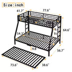 Metal Bunk Bed with Trundle – Twin over Full with Guardrail and Ladder