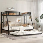 Metal Bunk Bed with Trundle – Twin over Full with Guardrail and Ladder