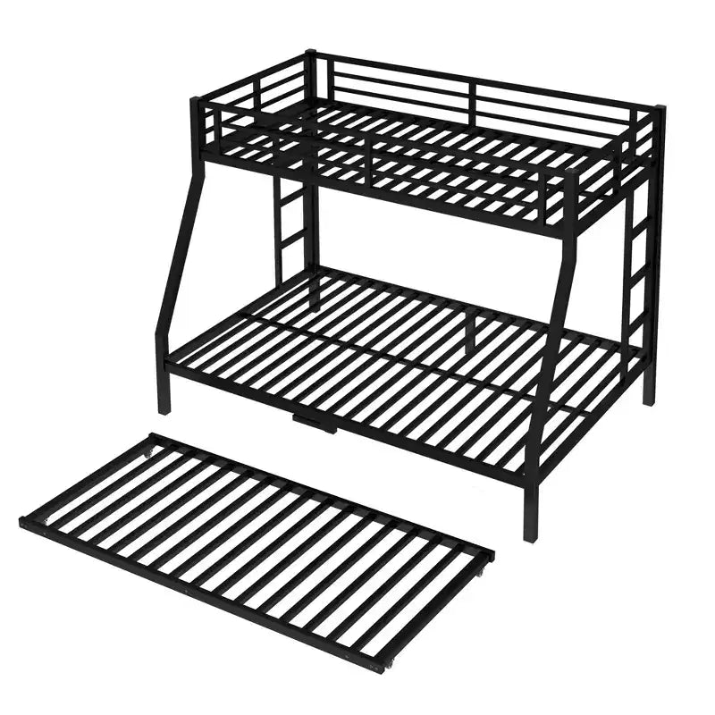 Metal Bunk Bed with Trundle – Twin over Full with Guardrail and Ladder