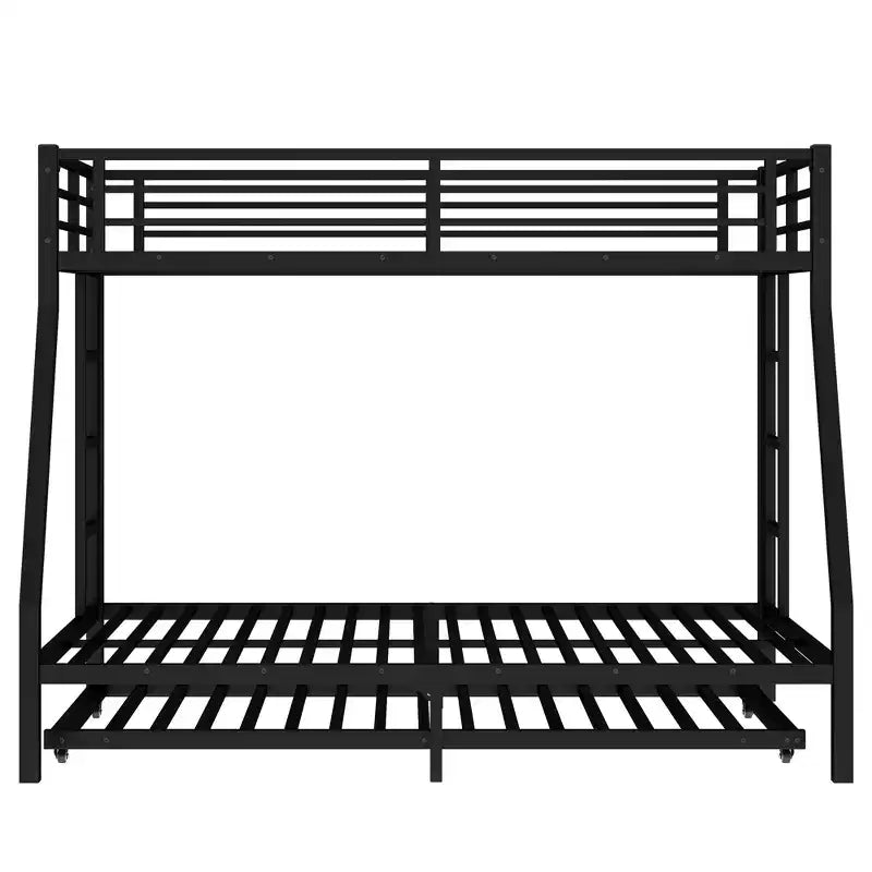 Metal Bunk Bed with Trundle – Twin over Full with Guardrail and Ladder
