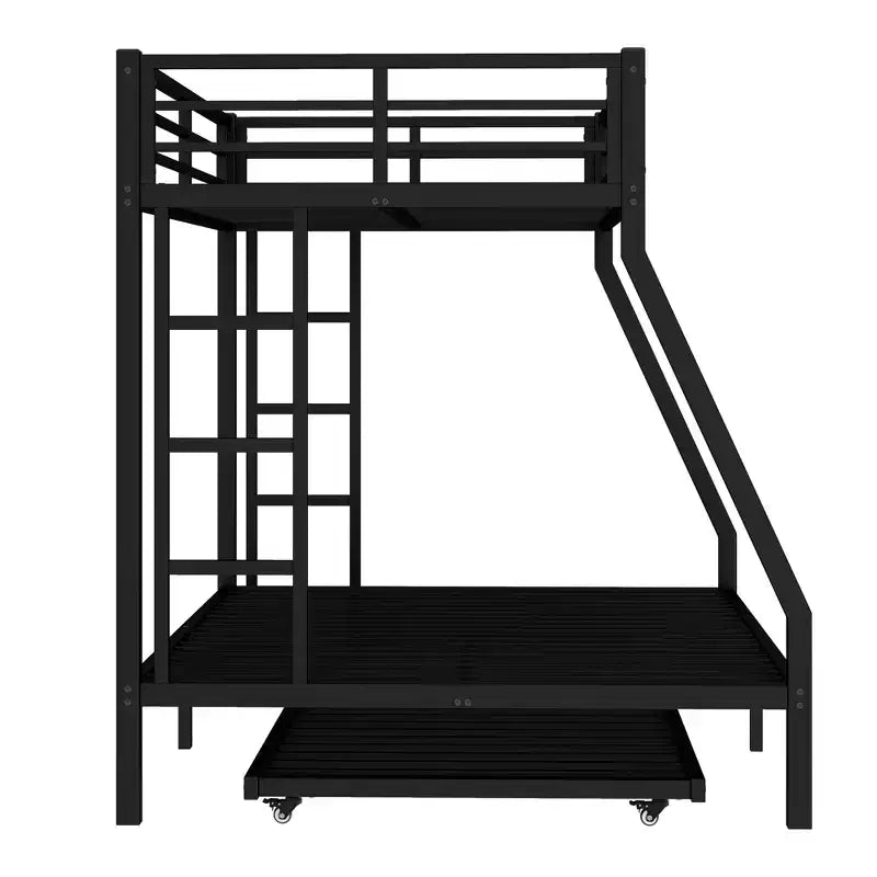 Metal Bunk Bed with Trundle – Twin over Full with Guardrail and Ladder