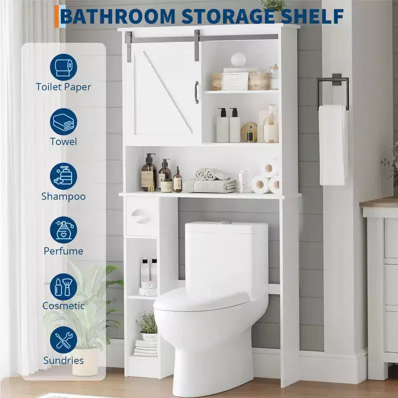 Over-Toilet Storage Cabinet with Adjustable Shelves and Toilet Paper Holder