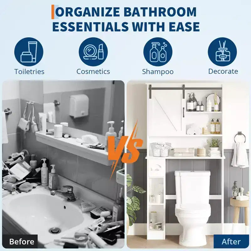 Over-Toilet Storage Cabinet with Adjustable Shelves and Toilet Paper Holder