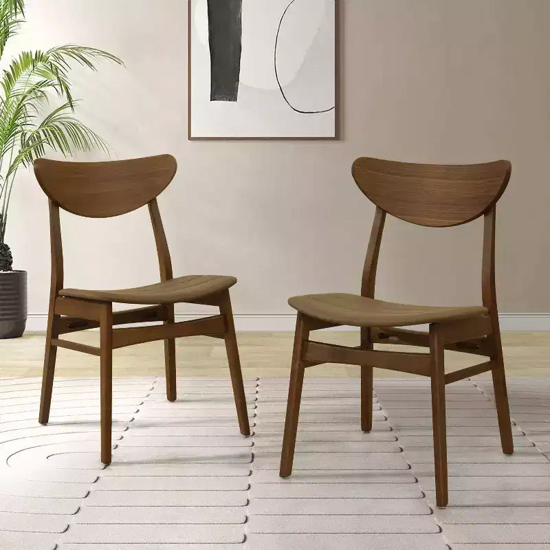 Set of 2 Mid-Century Modern Dining Chairs – Faux Leather, Rubberwood Frame